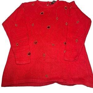 Vintage I.B. Diffusion Sweater Size‎ 2X Red Bling Silk Blend 90s